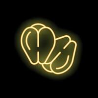Yellow neon sign of walnuts glowing on black background vector