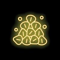 Neon yellow potato chips glowing on black background vector