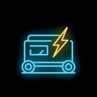 Portable generator producing electricity in neon style vector