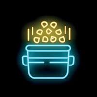 Neon sign of popcorn falling into a bucket vector