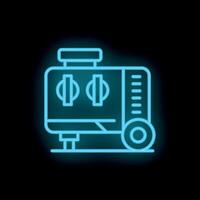 Blue neon icon of a portable generator on wheels vector