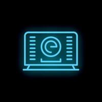 Neon icon of a gaming laptop showing a loading screen on black background vector