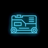 Glowing neon icon of portable generator on wheels for power generation vector