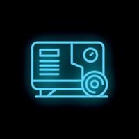 Neon icon of a portable generator providing emergency power vector