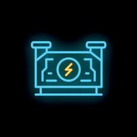 Neon sign representing renewable energy source with lightning bolt symbol vector