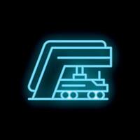 Neon airport passenger boarding bridge icon on black background vector