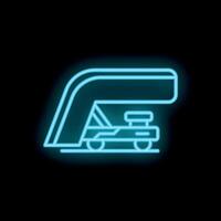 Neon sign of modern tram passing under bridge overpass vector