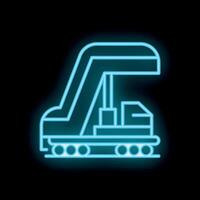 Neon sign representing airport boarding ramp with stairs on wheels on black background vector