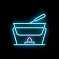 Neon fondue pot cooking on a burner with a fork dipping food vector