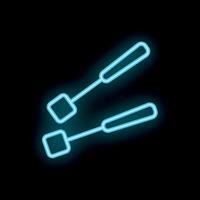 Blue neon sign showing a pair of tongs on black background vector
