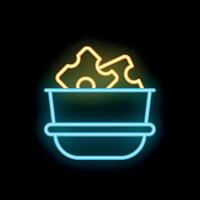 Neon sign of a mining cart filled with gold nuggets vector