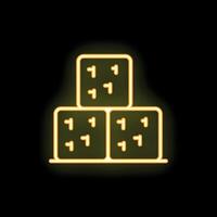 Yellow neon sign of three dice showing number one on black background vector