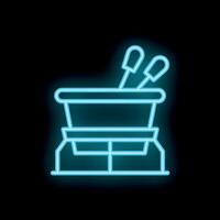 Blue neon sign of a fondue set on a black background vector