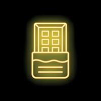 Yellow neon sign of chocolate bar on black background vector