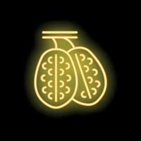Neon yellow date fruit ramadan kareem icon glowing on black background vector