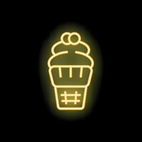 Glowing neon sign of ice cream with cherry topping on black background vector