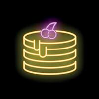 Neon sign showing a stack of pancakes with syrup and cherries on top vector