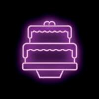 Neon sign of big birthday cake with cream filling shining on black background vector