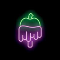 Neon sign of a candy apple dripping with caramel on a stick vector
