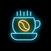 Neon sign depicting steaming cup of coffee on saucer with coffee bean vector