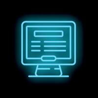 Neon computer monitor showing website code on screen vector