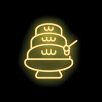 Yellow neon icon of a multi tiered steamer basket glowing on black background vector