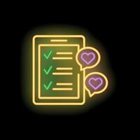 Neon icon showing smartphone with checklist and heart notifications vector