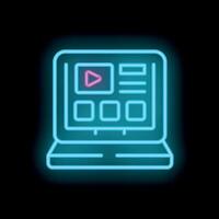 Neon sign showing laptop displaying streaming platform interface vector