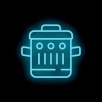 Blue neon sign of modern multicooker on black background vector