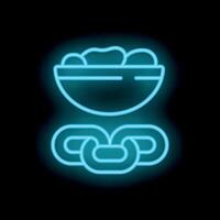 Neon icon of bowl full of crypto coins representing concept of food security in blockchain technology vector