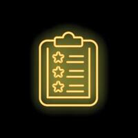 Neon clipboard showing customer satisfaction rating with stars vector