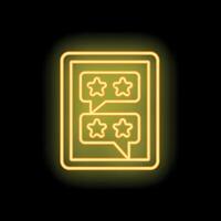 Neon icon of customer feedback on smartphone screen with five star rating vector