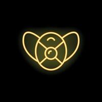 Neon icon of respirator mask with filters glowing yellow on black background vector
