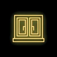 Glowing neon icon of cupboard with two doors on black background vector