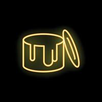 Neon sign of paint can dripping open lid on black background vector