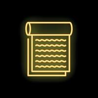 Neon yellow manuscript scroll icon glowing on black background vector