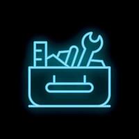 Neon toolbox icon glowing against a dark background vector