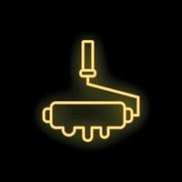 Neon paint roller dripping yellow paint on black background vector