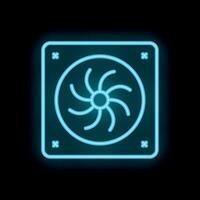 Neon computer cooler cooling fan glowing on black background vector