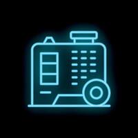 Bright blue neon icon of a portable generator on a black background vector