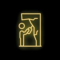 Yellow neon style icon of a man practicing indoor climbing vector