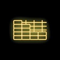 Yellow neon sign showing a spreadsheet icon on black background vector