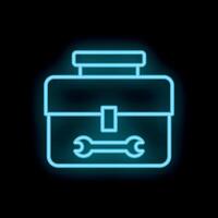 Glowing neon toolbox icon representing repair and maintenance vector