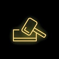 Neon icon of hammer striking surface representing concept of construction vector