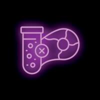 Neon icon of test tube rejecting meat symbolizing cultured meat vector