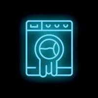 Neon icon of a leaking washing machine on a black background vector