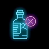 Neon sign showing bottle with label and cross sign for no alcohol allowed vector