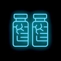 Neon sign showing two medical vials with vaccine doses vector