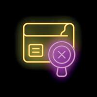 Neon magnifying glass showing red cross symbol over website interface vector