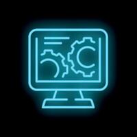Neon computer icon displaying gears for settings or software development vector